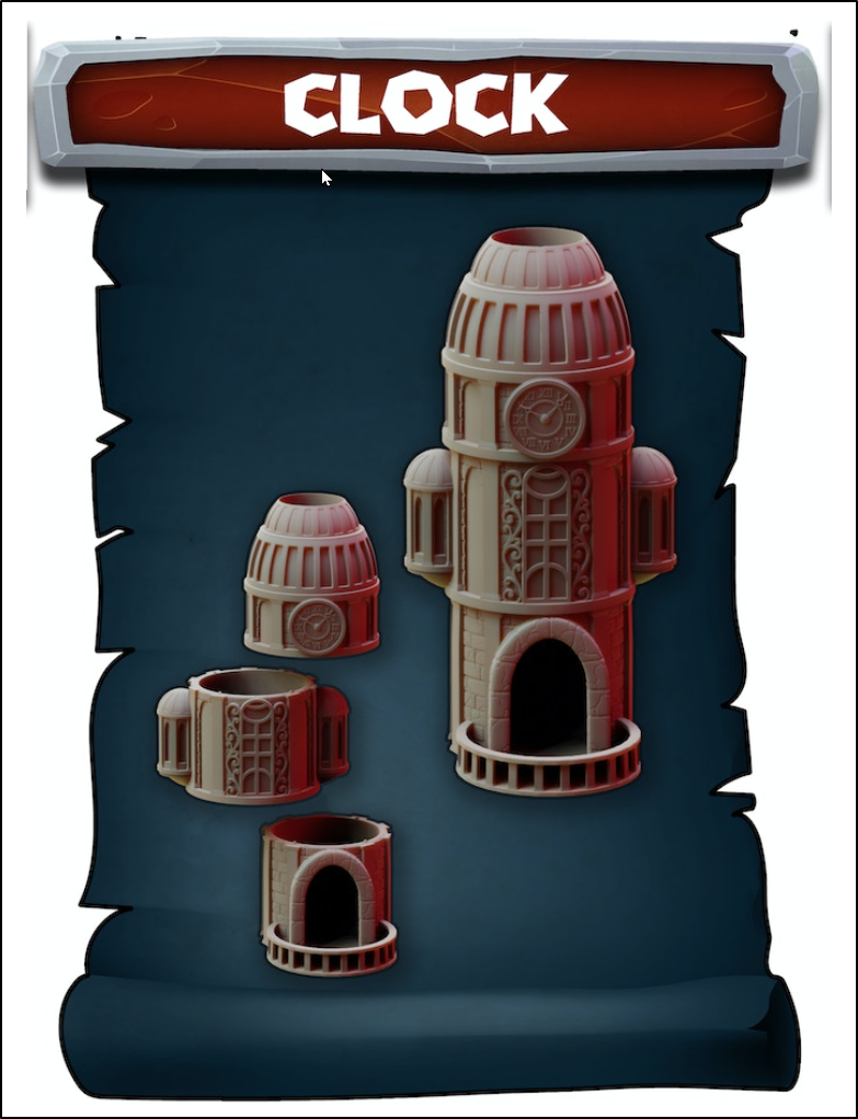 The Clock Style of The Tower of Babel Dice Tower