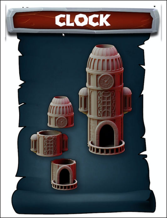 The Clock Style of The Tower of Babel Dice Tower