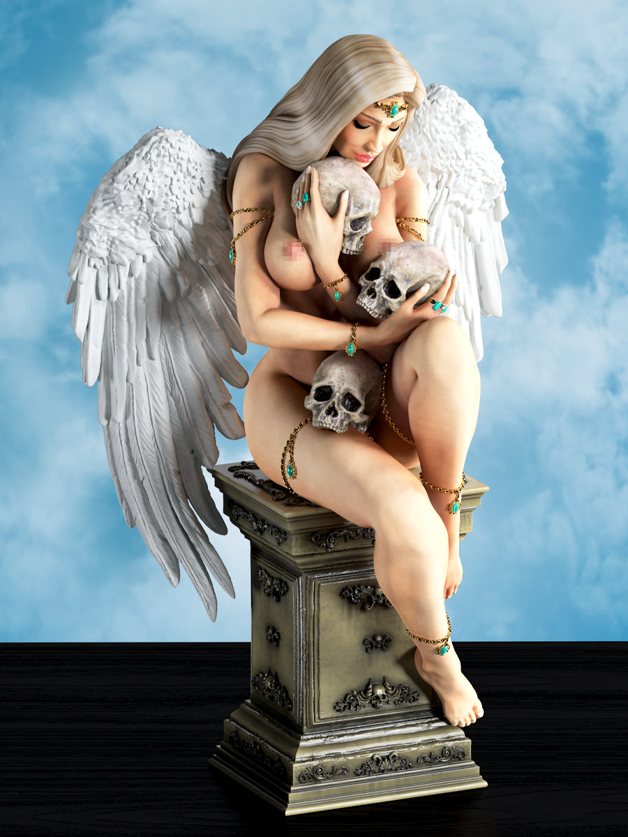 Right view not safe for work version 147mm resin Angel Love Beyond Death display sculpture 3D print breasts shown blurred in photo