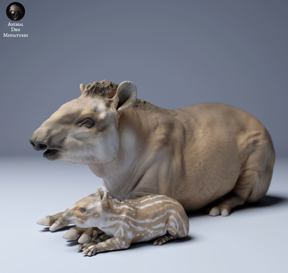 Brazilian tapir tapirus terrestris female and calf lying